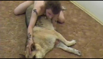 Tattooed man fucks dog and lets him lick sperm zoo sex video